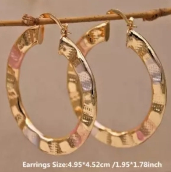 Tri tone hoop earrings. Gorgeous. CHUNKY WAVE HOOPS - Picture 1 of 2
